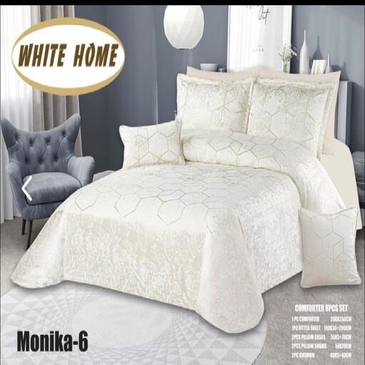 روتختی مخمل شانل white homeمدل Monika دونفره 8 تکه رنگ استخوانی